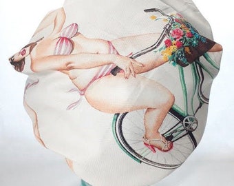 Shower Cap Satin Sleep Bonnet - Vintage Pinup Real Girls Off White - Rockabilly Bath and Beauty Hat