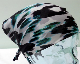 Head Scarf - Georgette Rockabilly Retro Neck Tie Accessories - Modern Black and White Leopard Cheetah Print with Distressing