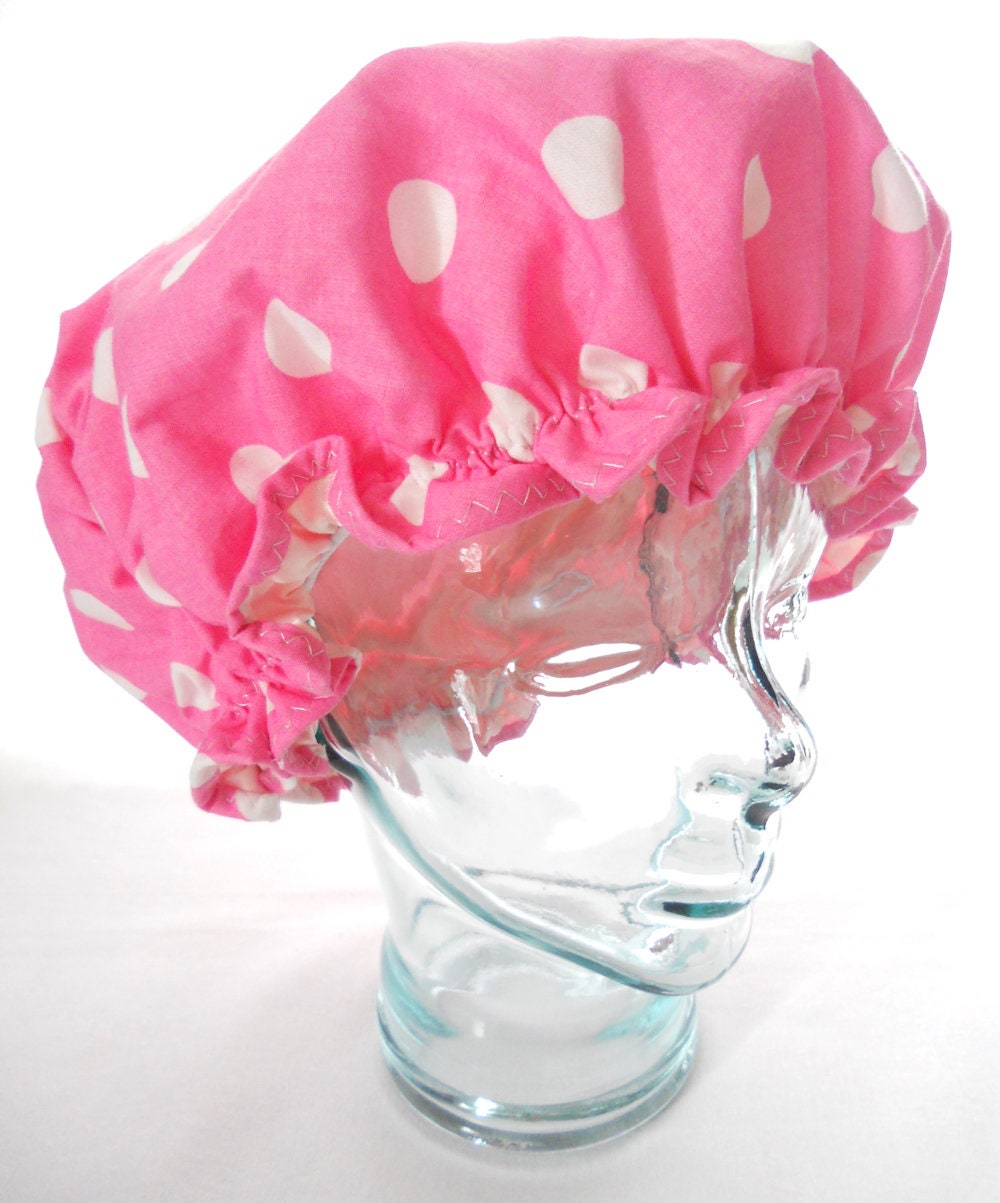 Pink Polka Dot Shower Cap - Retro Rockabilly Bath Hat - Etsy  display picture 1