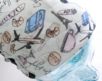 Head Scarf - Mint Green Chiffon Parisian Jetsetter Pattern - Georgette Rockabilly Retro Neck Tie Accessories - Macarons Cameras