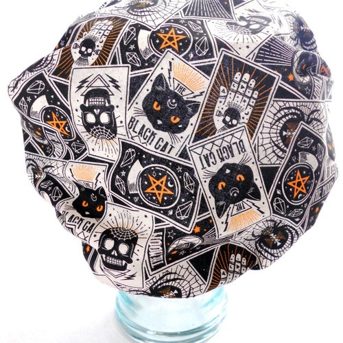 Shower Cap - Retro Tarot Cards Witch Seance Horror Spider Web Skull Halloween - Goth Rockabilly Waterproof Bath and Beauty Hat