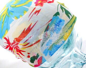 Head Scarf - Georgette Rockabilly Retro Neck Tie Accessories - Multi Colored Tropical Floral Flower Print