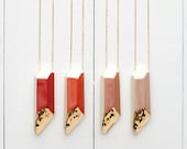 Large Red, Coral, Peach or Pink on White Porcelain Crystal Necklace in 14k Gold Luster // Faceted Pendant on Long Chain // Jewelry Gift