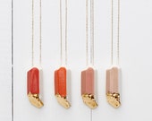 Red, Coral, Peach, or Pink Porcelain Faceted Crystal Necklace in 14k Gold Luster // MEDIUM