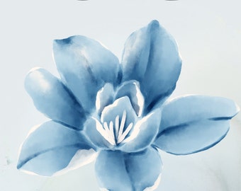 May include: A blue watercolor flower with a white center on a light blue background. The text "Girl Power" is in a light blue font with a black outline. The text "A Traditional Personal Notebook" is in red cursive font at the bottom of the image.