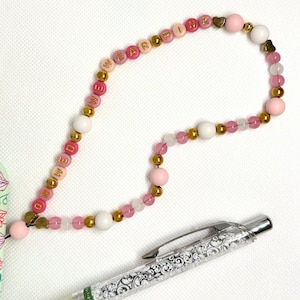 Pink & Gold Personalized Phone Charm Wristlet, Cute Beaded Handmade Cell Phone Wrist Strap, Carry Band For Any Phone, Camera, Airpods, Keys