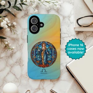 Libra Zodiac Phone Case – Stained Glass Libra Goddess Cover – Astrology Gift for Her – September October Birthday–iPhone Samsung Pixel Case