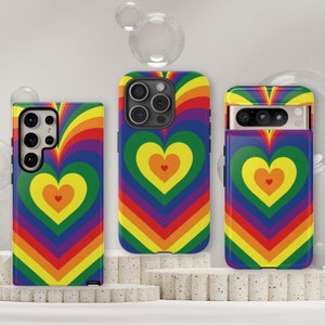 Pride Hearts LGBTQ+ Tough Phone Case For iPhone 15 Pro Max 14 Plus 13 12 11 Mini, Samsung S24 S23 S22 Ultra S21 S20 FE, Google Pixel 8 7 6 5