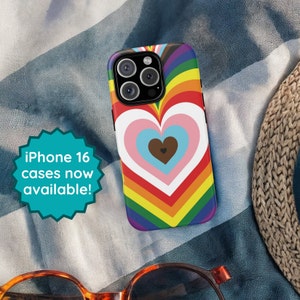 Pride Progress Heart Tough or Slim Case iPhone 16 15 Pro Max 14 Plus 13 12 11 Mini Samsung S24 S23 S22 Ultra S21 S20 FE Google Pixel 8 7 6 5