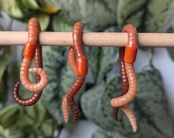 Earthworm gauge hangers, gauge weights , goblin core, forest core, decomposers