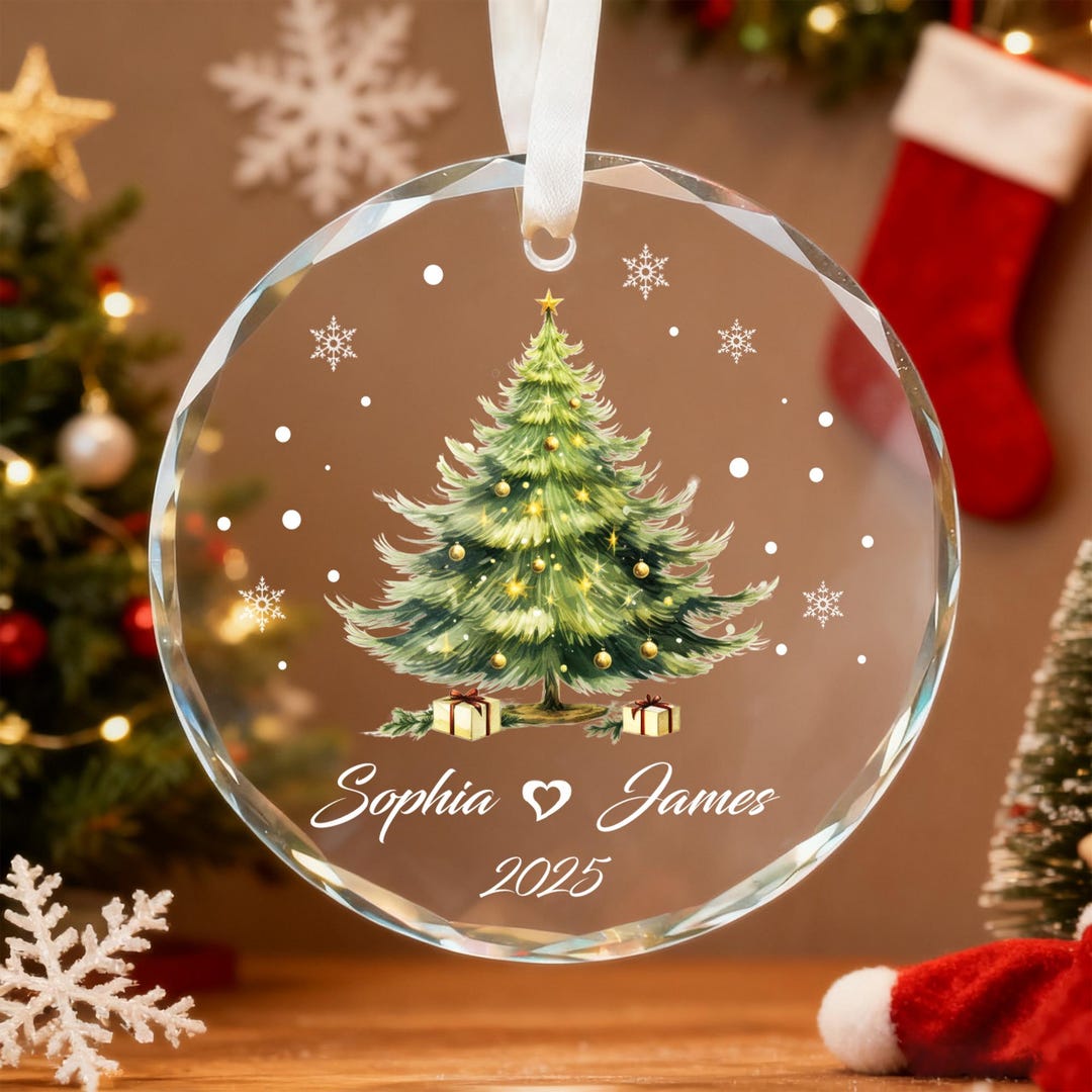 Personalized Name Watercolor Christmas Tree Glass Ornament With Box ...
