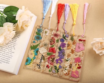 Marcapáginas de resina con flores prensadas personalizado, marcapáginas de flores prensadas para mujer, accesorio para libros, regalo personalizado para profesor, flores secas de resina.