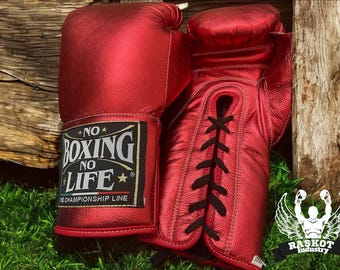 rote Boxhandschuhe Boxhandschuhe aus Rindsleder Boxhandschuhe Glänzende Auflage jedes Namenslogo Etikett akzeptiert