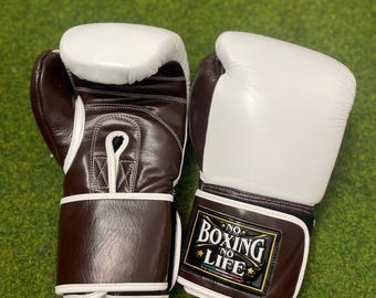 Custom Cowhide Leather Boxing Gloves: Sparring gloves personalized fighting gloves professional  training gloves white brown