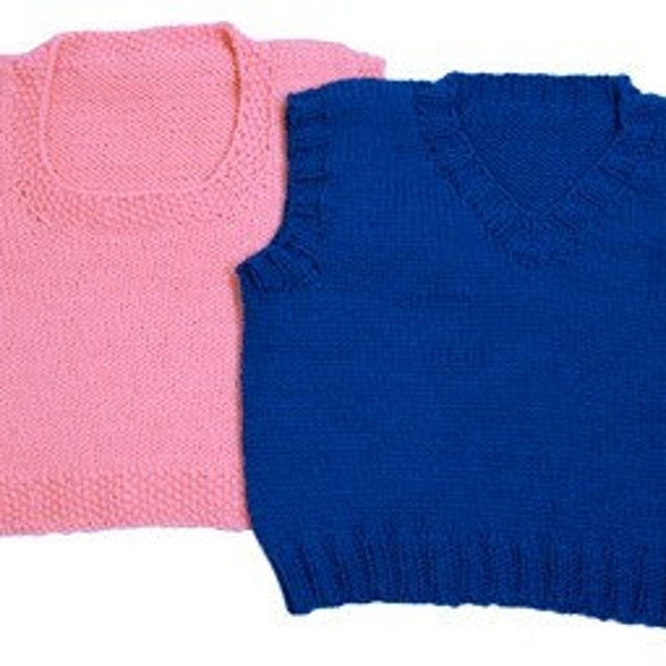 Easy Child's Vests Knitting Pattern - 2 Styles - V-Neck and Scoopneck - PDF