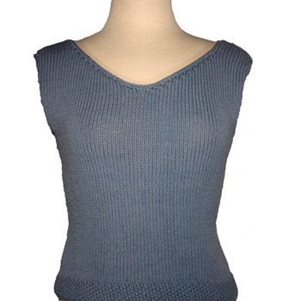 Easy V-Neck Sleeveless Shell - Two Yarn Weights - Customizable! - PDF Knitting Pattern