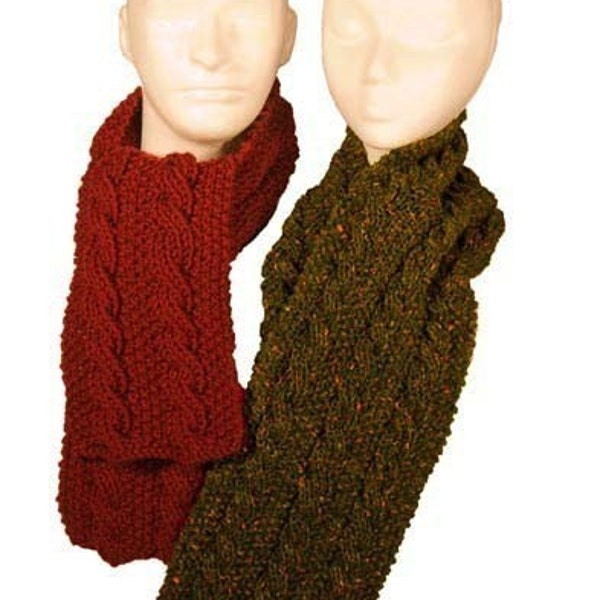 Easy Reversible Cable Scarf - Worsted or Chunky - Knitting Pattern PDF