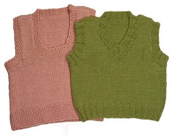 Easy Baby Vests Knitting Pattern - 2 Styles - V-Neck and Scoopneck -  PDF