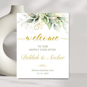 Sage Welcome Sign Wedding Template | Printable Board Wedding | Greenery Gold Eucalyptus Welcome Poster | Editable Grace Template | 5 Sizes