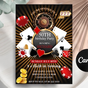 Casino Birthday Invitation, Editable 21st 30th 40th 50th Poker Party, Retirement Playing Cards Poker Printable Digital Template Casino Night