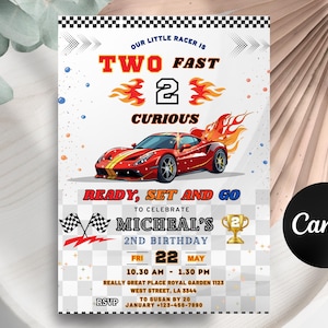 Fast One Car Racing First Birthday Invitation 1st Birthday Invitation Racing Car Vintage Racecar Invite Printable Template Instant Download