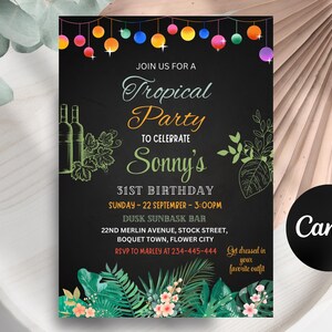 Palm LALANI Luau First Birthday Invitation, 1st Luau Birthday Invitation Template Tropical Birthday Invitation, Aloha Birthday Invitation