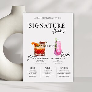 Modern Bribie Wedding Bar Drinks Menu Signature, Printable Signature Drinks Menu, Cocktail template Bar Sign, Canva instant Digital download