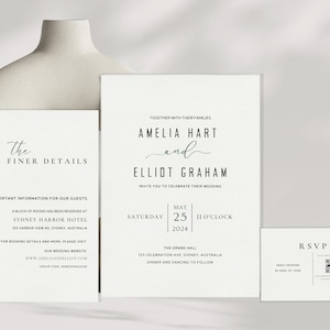 Wedding Modern Bundle, Elegant Editable Templates Wedding Stationery, Instant Download Digital File Minimalist Wedding Invitation Custom Set