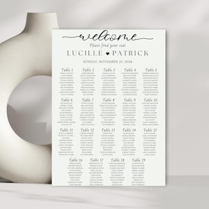Elegante planimetria alfabetica per matrimoni, planimetria per cognome, modello stampabile per la planimetria delle nostre persone preferite in ordine alfabetico
