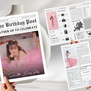 Newspaper Editable Itinerary, Newspaper Canva Template Birthday, Large Birthday Newspaper, Birthday Newspaper Instant Template Program Party