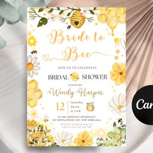 Bridal Shower Bride to Bee Invitation, Editable Honey Bee Rustic Bee Bridal Shower Invite, Instant Download, Bee Printable Digital Template