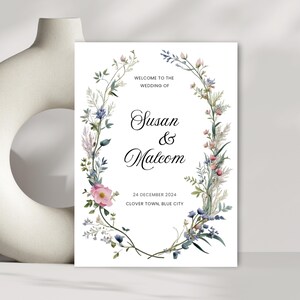 Welcome Sign Editable Template, Wildflowers Welcome Wedding, Floral Sign Welcome Printable Template, Instant Download Wedding Poster Welcome