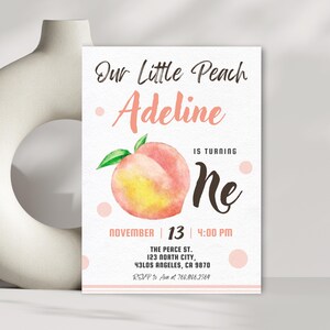 Peach One Sweet Template, Peach First Birthday Invitation, Editable 1st Birthday Invitation, Text Message Invite, Printable Birthday Invite