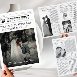Wedding Minimalist Newspaper Template, Newspaper Template Wedding with Photo, Newlywed Times, Program Editable Wedding, Newspaper Itinerary