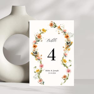 Wildflower Table Wedding Numbers Template, Wedding Table Numbers, Floral Wreath, Wildflower Pink Invitation, Printable Table Numbers, HELEN