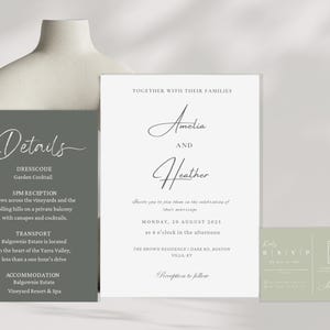 Sage Green Invitation Wedding Suite, Set with Details Card  Modern Minimal Invite, Editable Digital, Modern QR Code Rsvp,Templates Bundle
