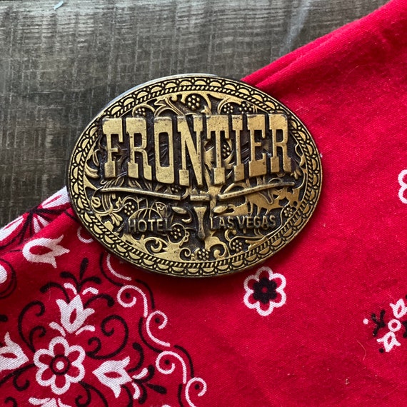 Vintage Frontier Hotel Las Vegas Brass Belt Buckle - image 1