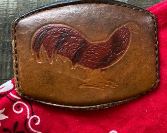 2000s Leather Rooster Belt Buckle