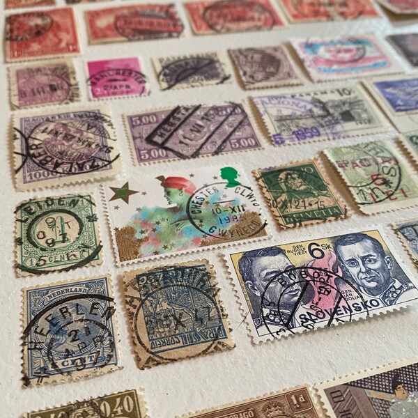 Vintage Postmarked Stamps. 50 Piece Heavy Postmarks