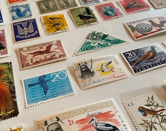 Vintage Postmarked Stamps. 50 Piece Birds