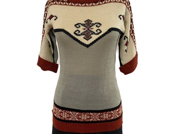 70s Bohemian Sweater. Vintage Sz L