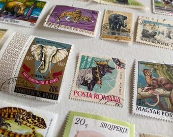 Vintage Postmarked Stamps. 50 Piece Animals