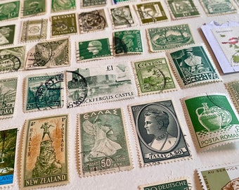 Vintage Postmarked Stamps. 50 Piece Green