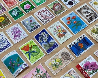 Vintage Postmarked Stamps. 50 Piece Flowers