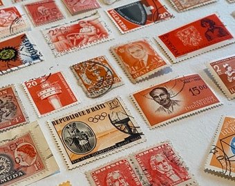 Vintage Postmarked Stamps. 50 Piece Orange
