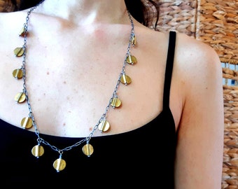 Industrial Chain Necklace - Brass Flat Disc Beads on 26" Strand - Statement Necklace - Steampunk Jewelry - Toggle Closure/Clasp - dorijenn