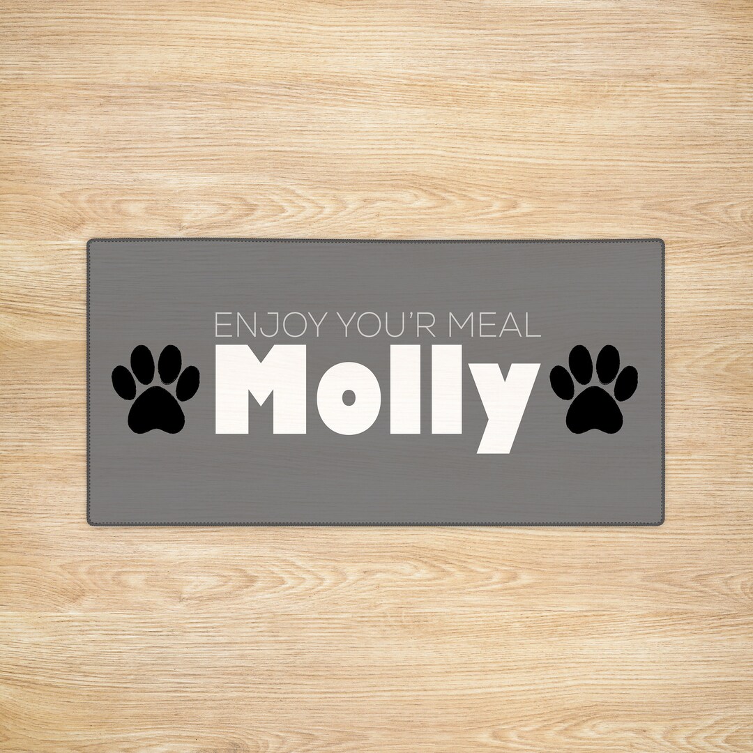 Personalized Pet Name Mat, Grey Bold Font Anti-slip Placemat, Washable ...