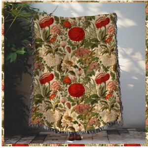 Woven jacquard blanket, English Garden, Cottagecore, garden blanket, floral picnic blanket, garden girl antique garden botanical art nouveau
