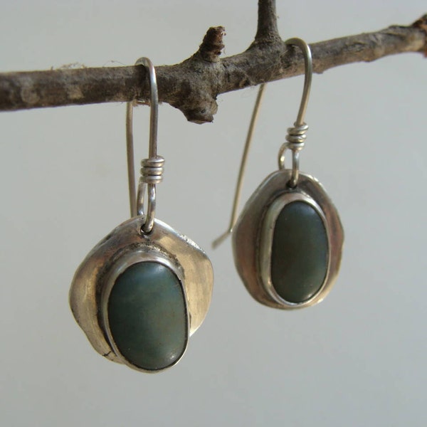 Beach Stone Recycled Silver Dangle Handcrafted Earrings