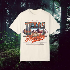Houston Texas Unisex Garment-Dyed T-shirt, Vintage Houston Tee, Texas Souvenir Shirt, Houston Retro Apparel, Houston Gift Shirt